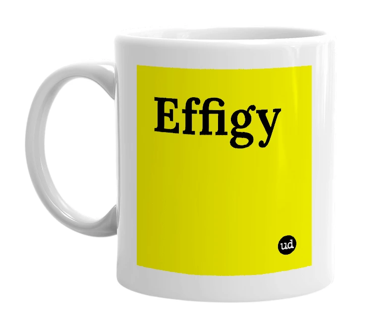 White mug with 'Effigy' in bold black letters