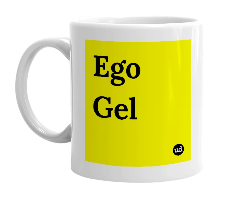 White mug with 'Ego Gel' in bold black letters
