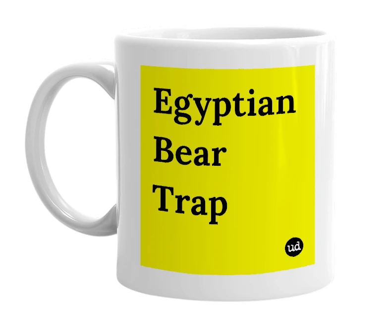 White mug with 'Egyptian Bear Trap' in bold black letters