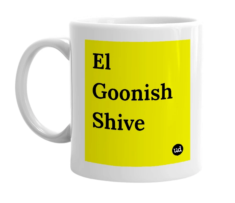 White mug with 'El Goonish Shive' in bold black letters
