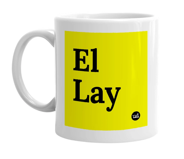 White mug with 'El Lay' in bold black letters