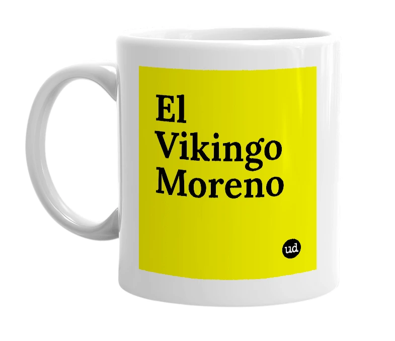 White mug with 'El Vikingo Moreno' in bold black letters