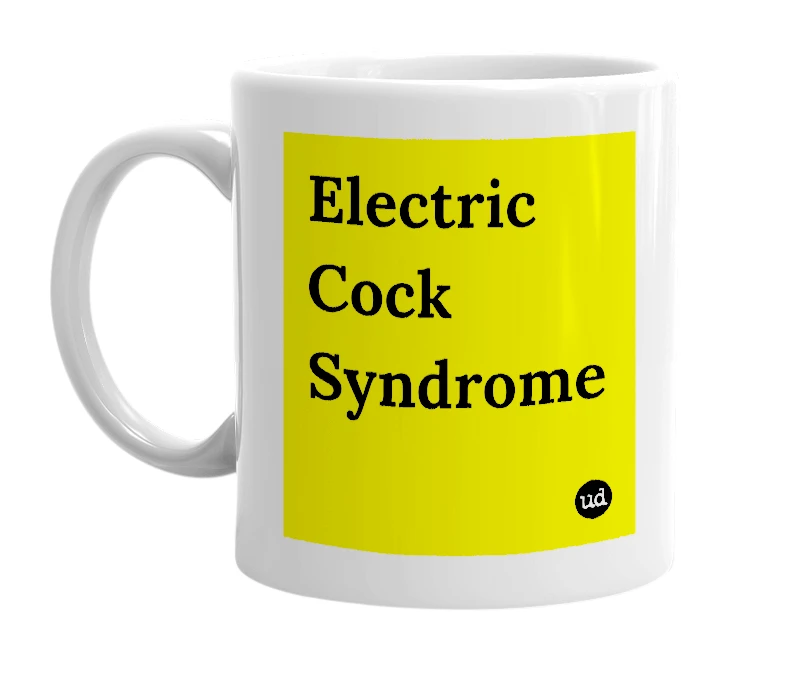 White mug with 'Electric Cock Syndrome' in bold black letters