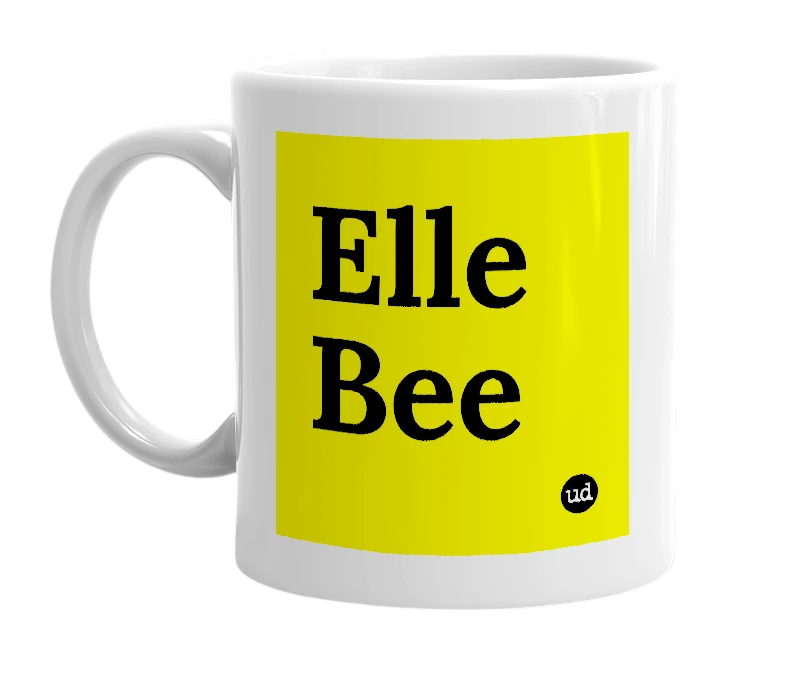 White mug with 'Elle Bee' in bold black letters