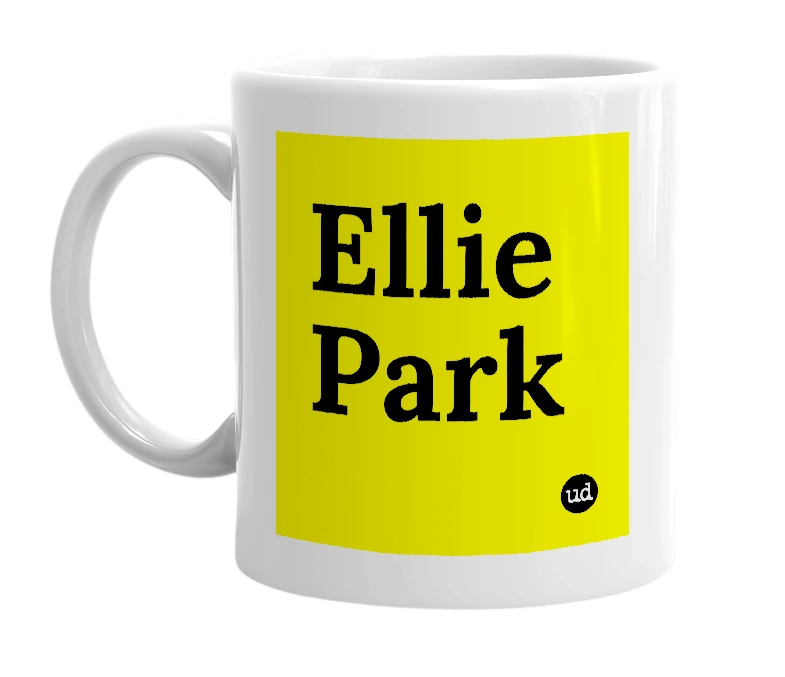 White mug with 'Ellie Park' in bold black letters