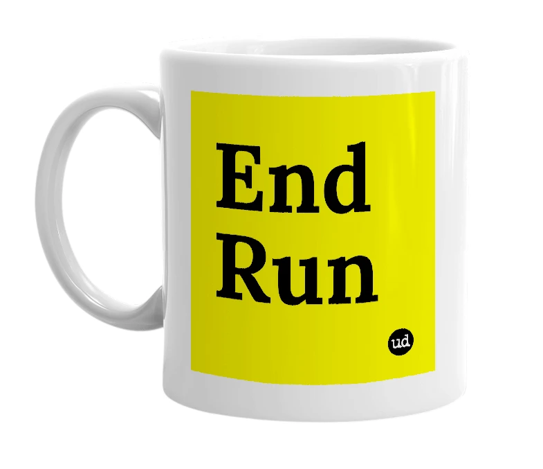 White mug with 'End Run' in bold black letters