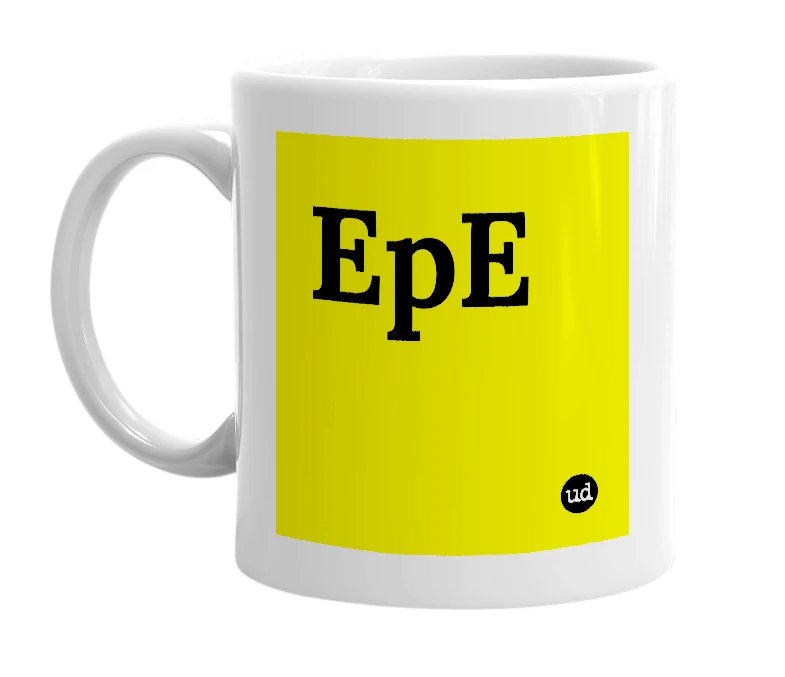 White mug with 'EpE' in bold black letters