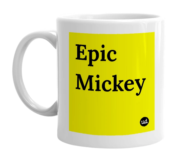 White mug with 'Epic Mickey' in bold black letters