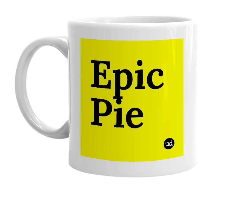 White mug with 'Epic Pie' in bold black letters
