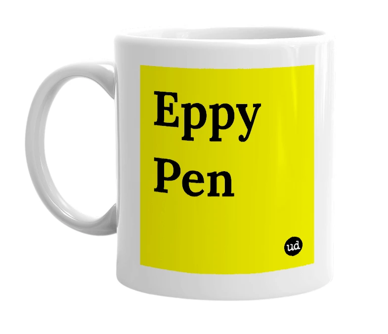 White mug with 'Eppy Pen' in bold black letters