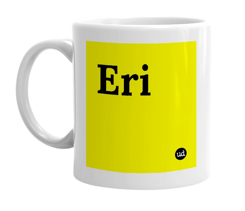 White mug with 'Eri' in bold black letters