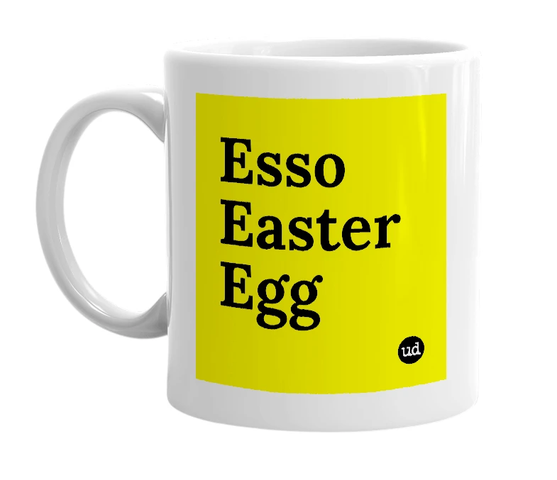 White mug with 'Esso Easter Egg' in bold black letters