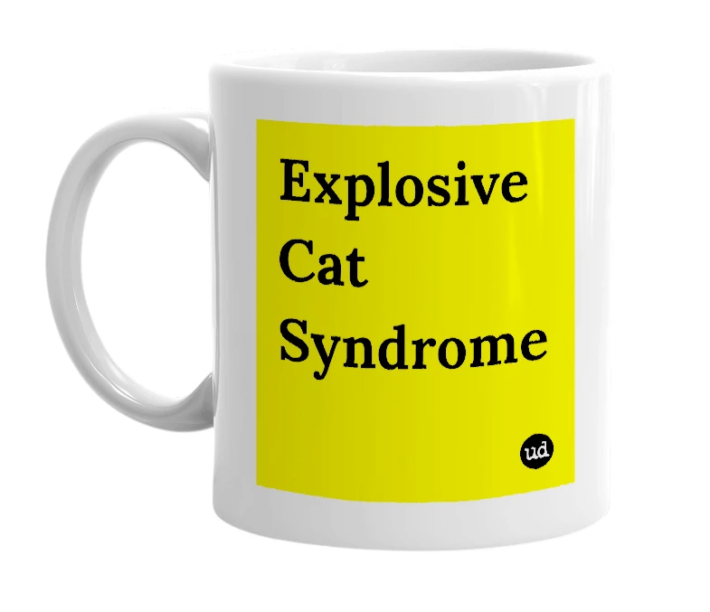 White mug with 'Explosive Cat Syndrome' in bold black letters