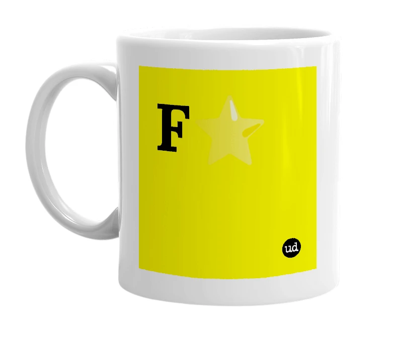 White mug with 'F⭐️' in bold black letters