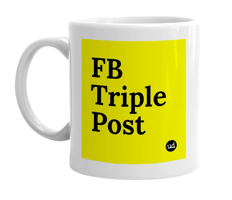 White mug with 'FB Triple Post' in bold black letters