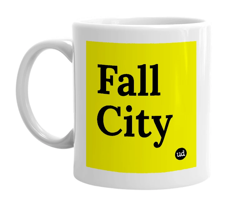 White mug with 'Fall City' in bold black letters