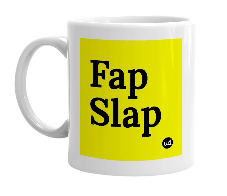 White mug with 'Fap Slap' in bold black letters