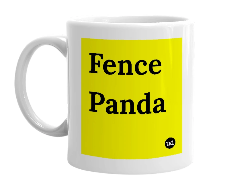 White mug with 'Fence Panda' in bold black letters