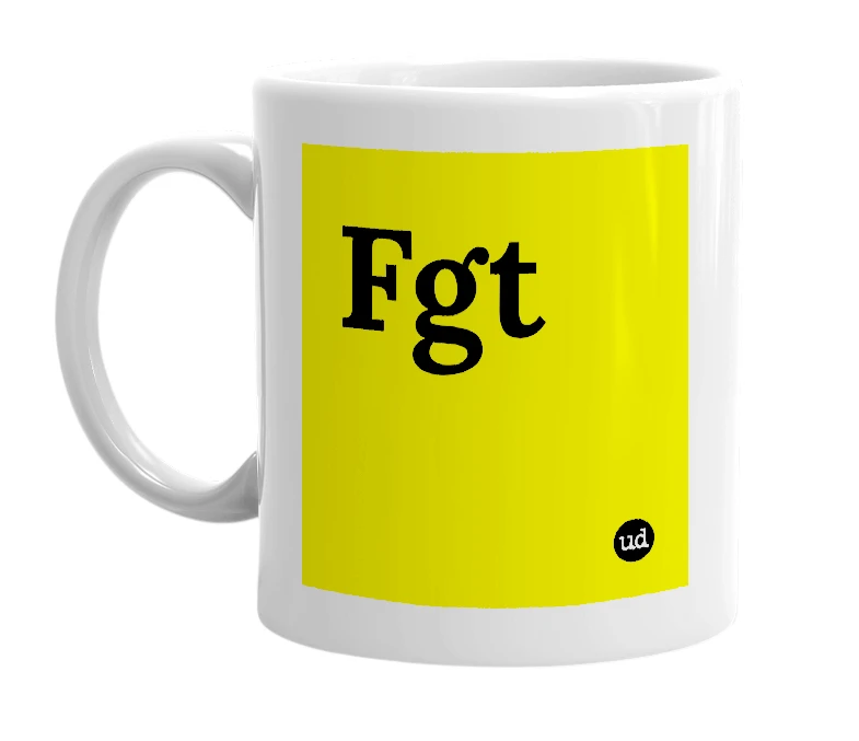 White mug with 'Fgt' in bold black letters