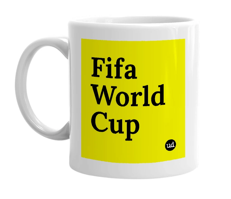 White mug with 'Fifa World Cup' in bold black letters