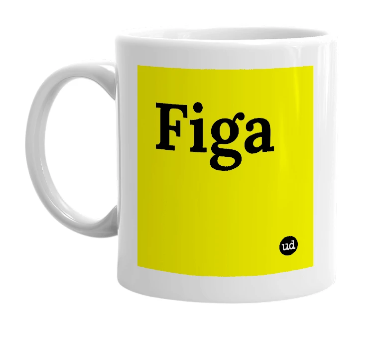 White mug with 'Figa' in bold black letters