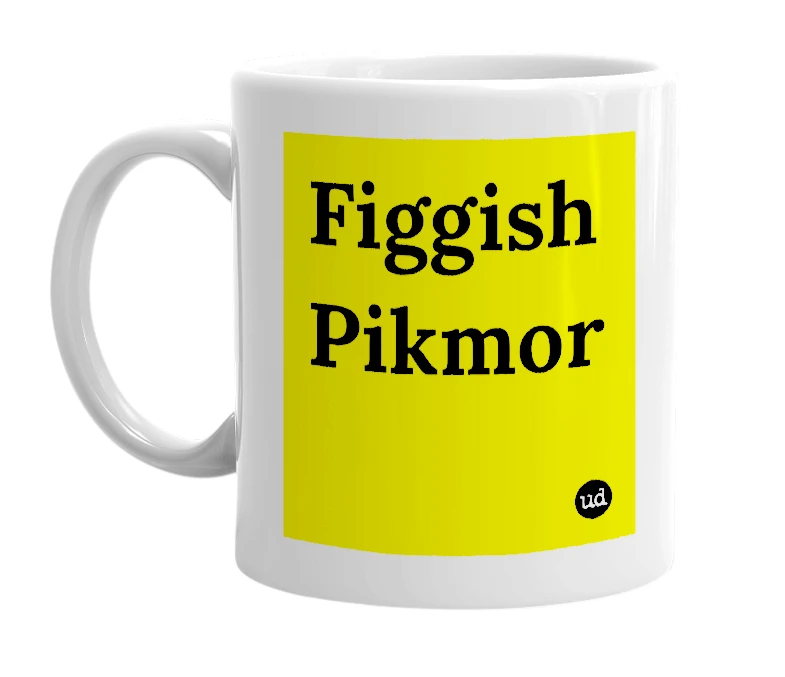White mug with 'Figgish Pikmor' in bold black letters