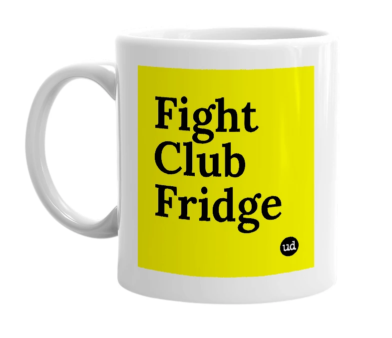 White mug with 'Fight Club Fridge' in bold black letters