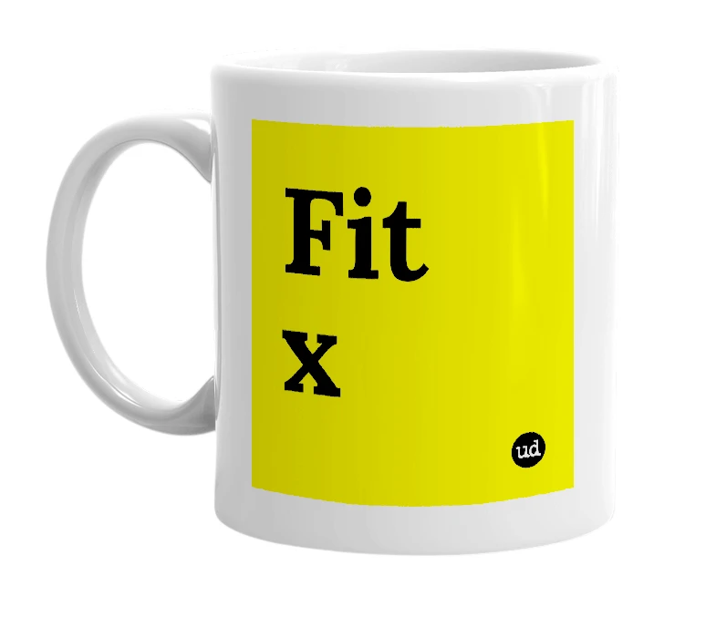 White mug with 'Fit x' in bold black letters