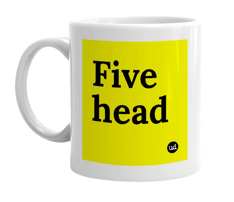 White mug with 'Five head' in bold black letters