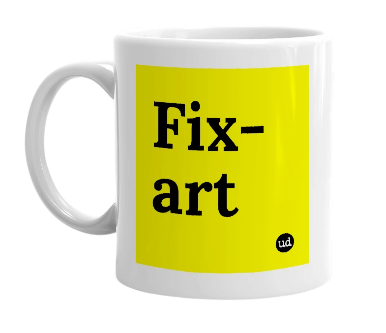 White mug with 'Fix-art' in bold black letters