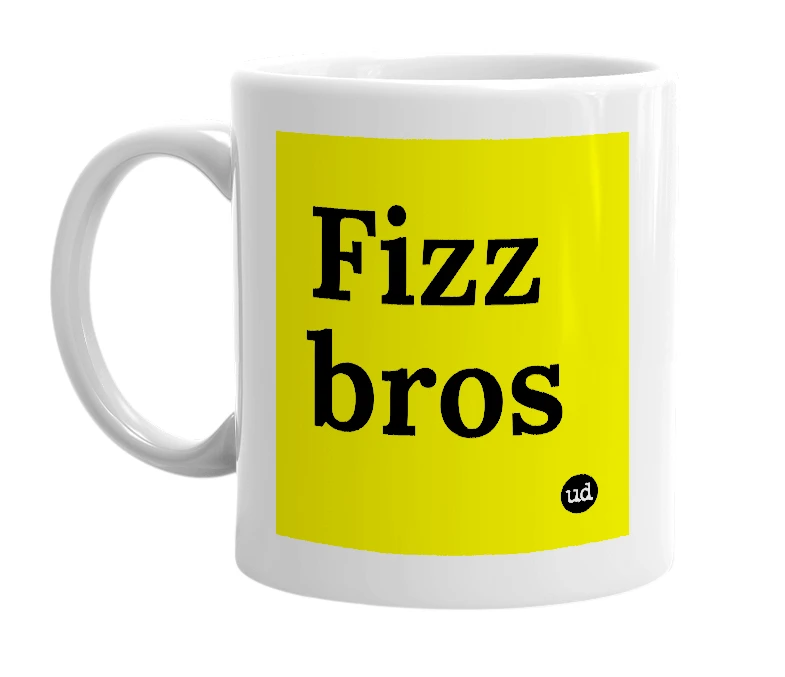 White mug with 'Fizz bros' in bold black letters