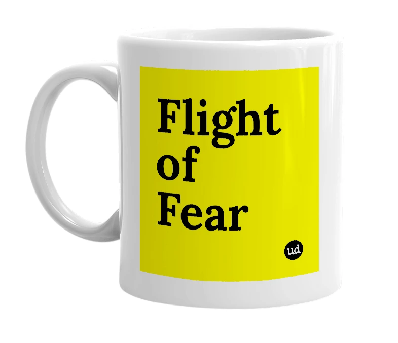 White mug with 'Flight of Fear' in bold black letters