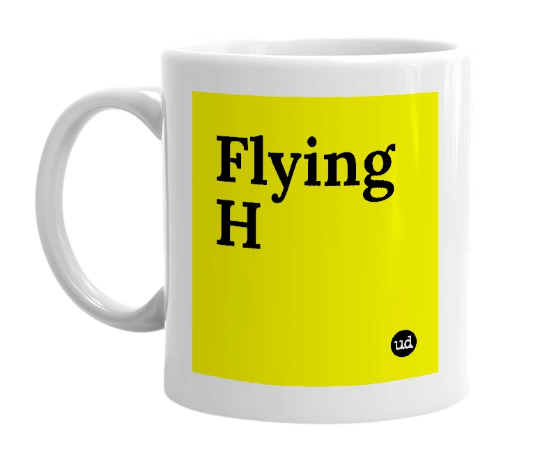White mug with 'Flying H' in bold black letters