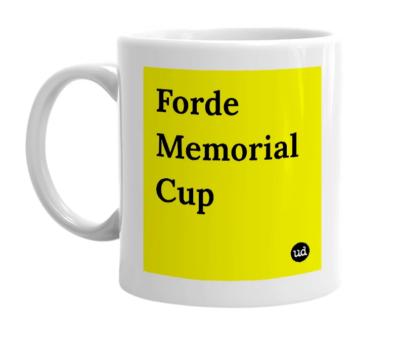 White mug with 'Forde Memorial Cup' in bold black letters