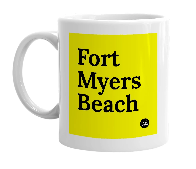 White mug with 'Fort Myers Beach' in bold black letters