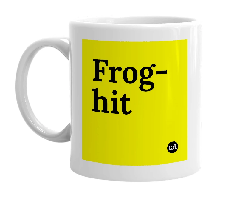 White mug with 'Frog-hit' in bold black letters