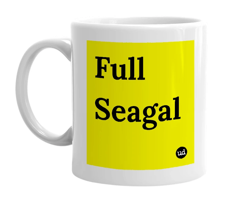 White mug with 'Full Seagal' in bold black letters
