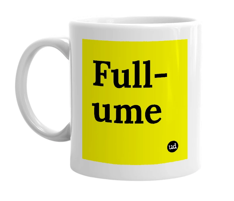 White mug with 'Full-ume' in bold black letters