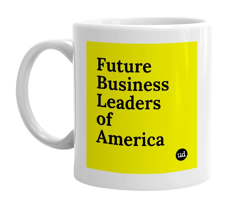 White mug with 'Future Business Leaders of America' in bold black letters
