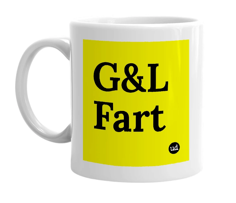 White mug with 'G&L Fart' in bold black letters