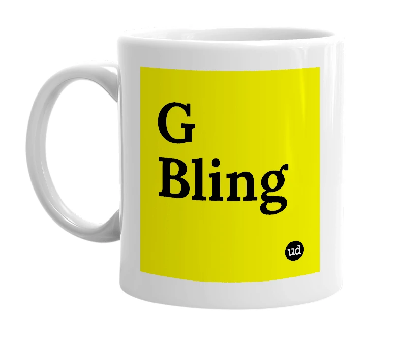 White mug with 'G Bling' in bold black letters