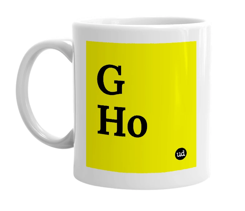 White mug with 'G Ho' in bold black letters