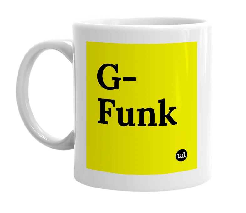 White mug with 'G-Funk' in bold black letters