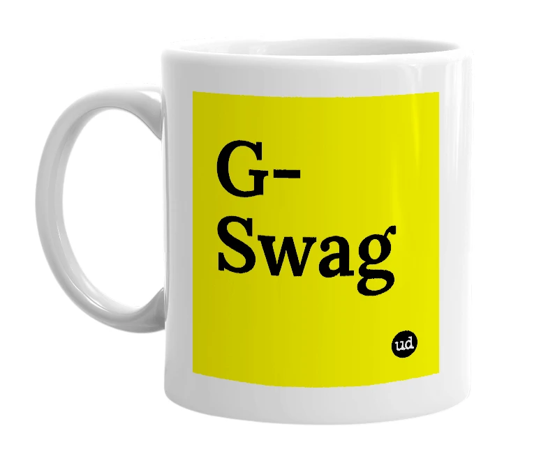White mug with 'G-Swag' in bold black letters