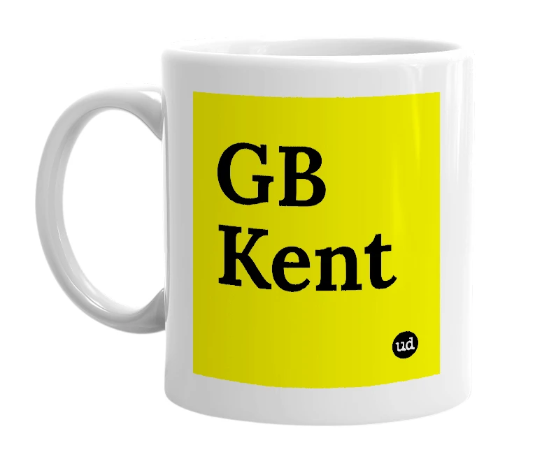 White mug with 'GB Kent' in bold black letters