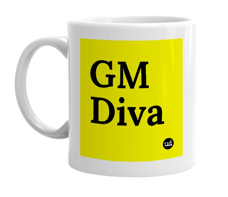 White mug with 'GM Diva' in bold black letters