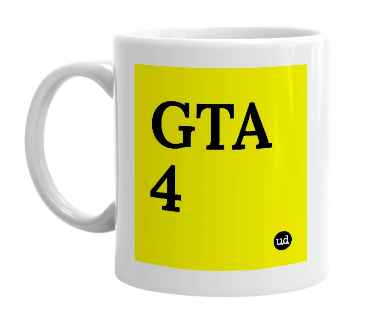 White mug with 'GTA 4' in bold black letters