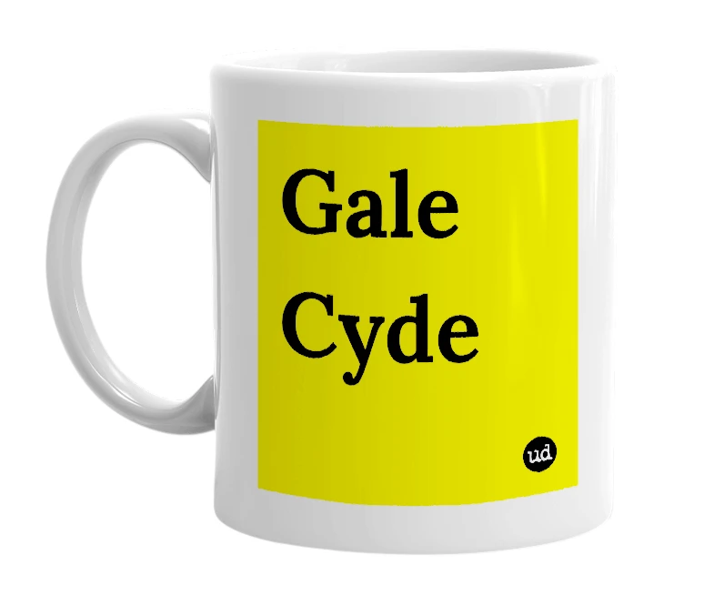 White mug with 'Gale Cyde' in bold black letters