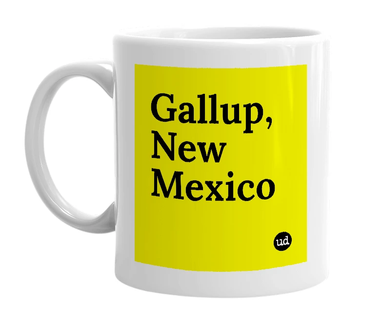 White mug with 'Gallup, New Mexico' in bold black letters