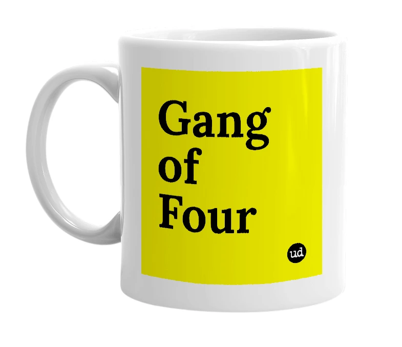 White mug with 'Gang of Four' in bold black letters